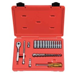 1/4"Drive Metric Chrome Socket Wrench Set, Number of Pieces: 29